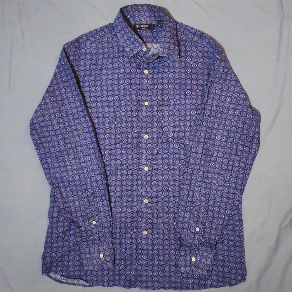Cremieux Classics Mens Blue Geometric Medallion Linen Cotton Button Down Shirt M